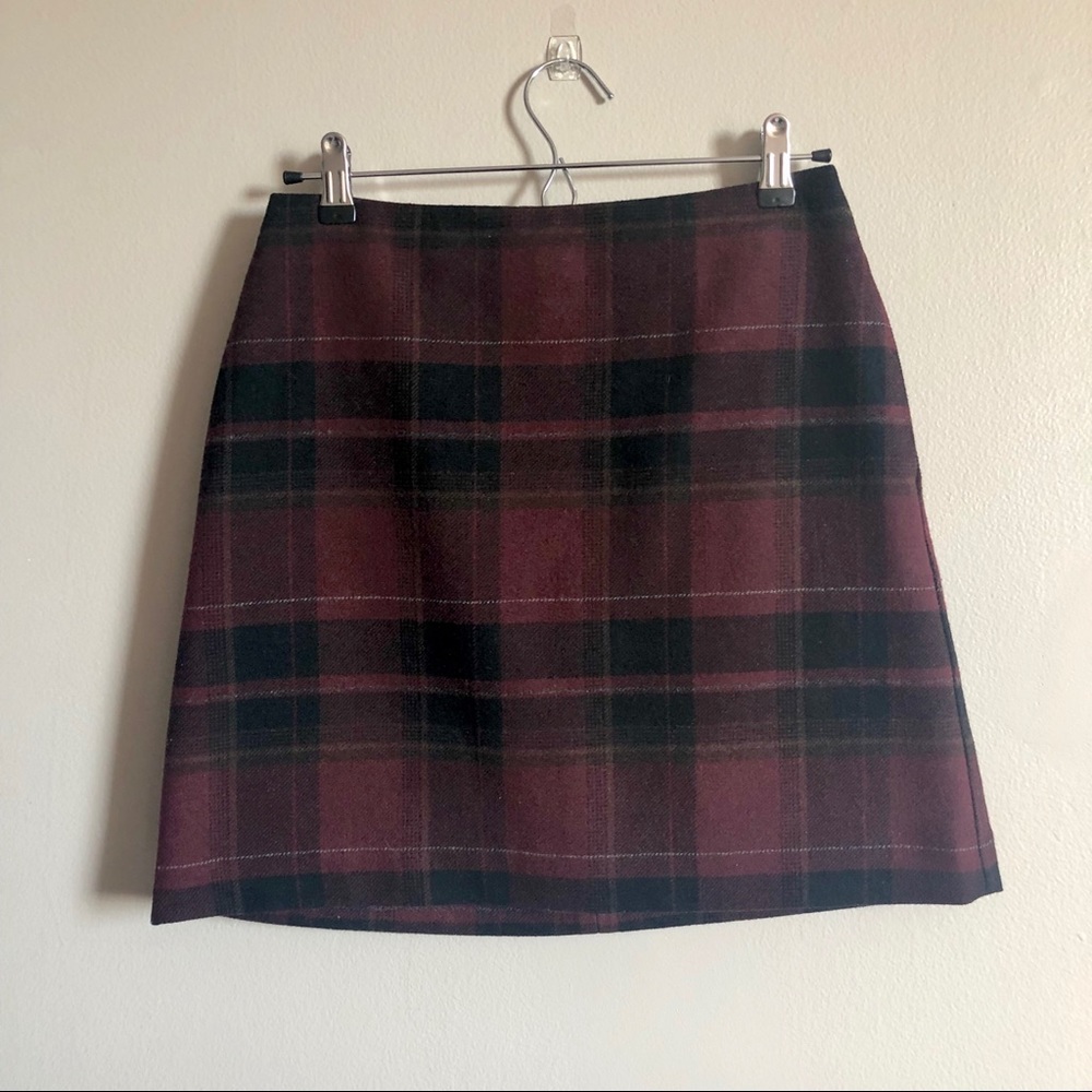 Red Plaid Wool A-Line Skirt